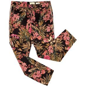 Anthropologie Black Pink Floral Tuxedo Stripe Relaxed Fit Chino‎ Pants Women 30